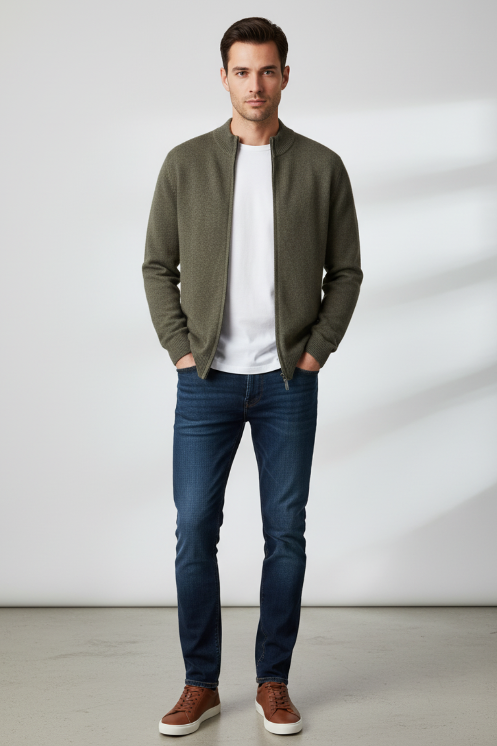 Men’s Zipper Mock Neck Long Sleeve Cardigan