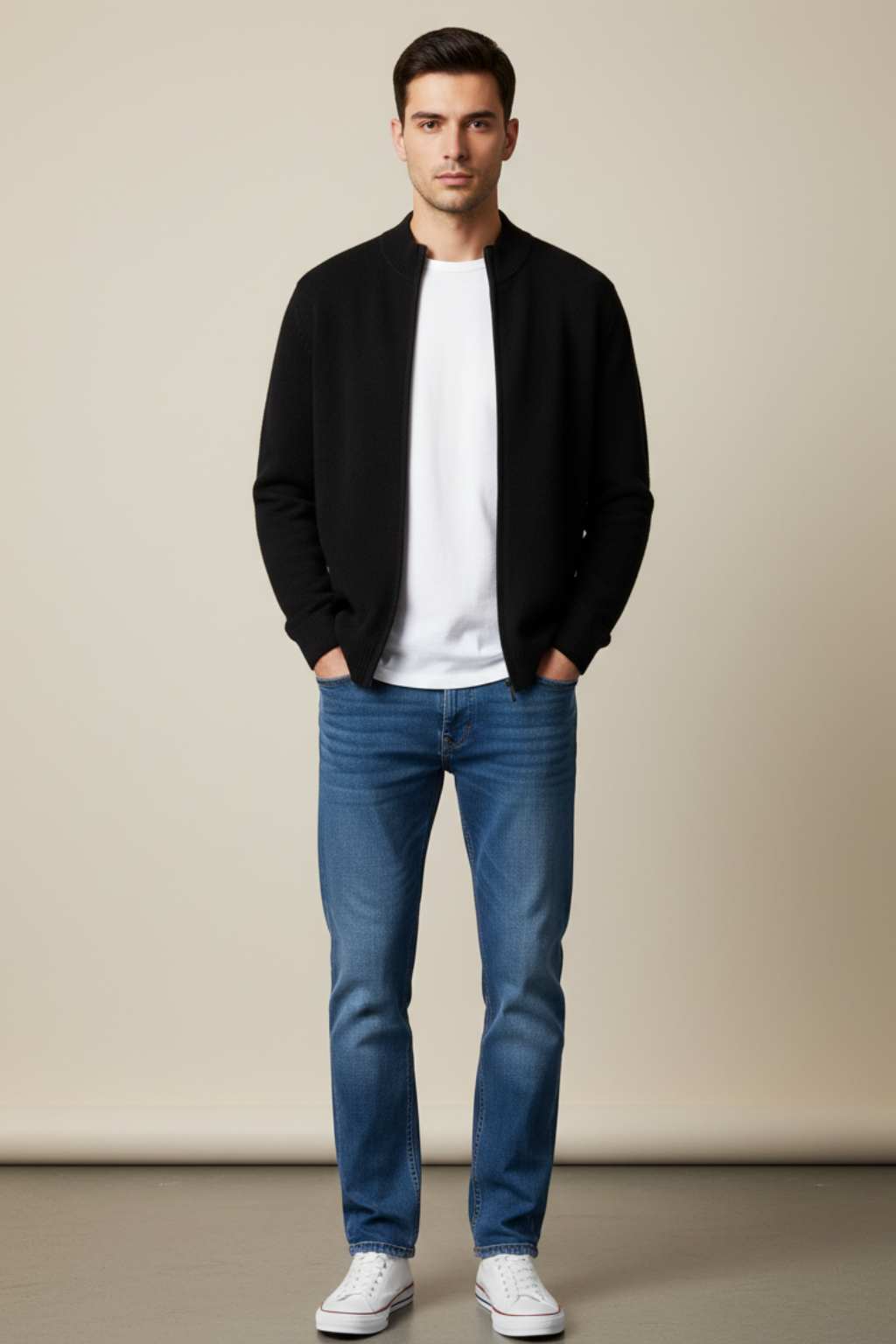Men’s Zipper Mock Neck Long Sleeve Cardigan