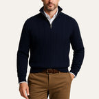 Men’s Cable Knit Quarter Zip Jumper Old Money Winter Sweater