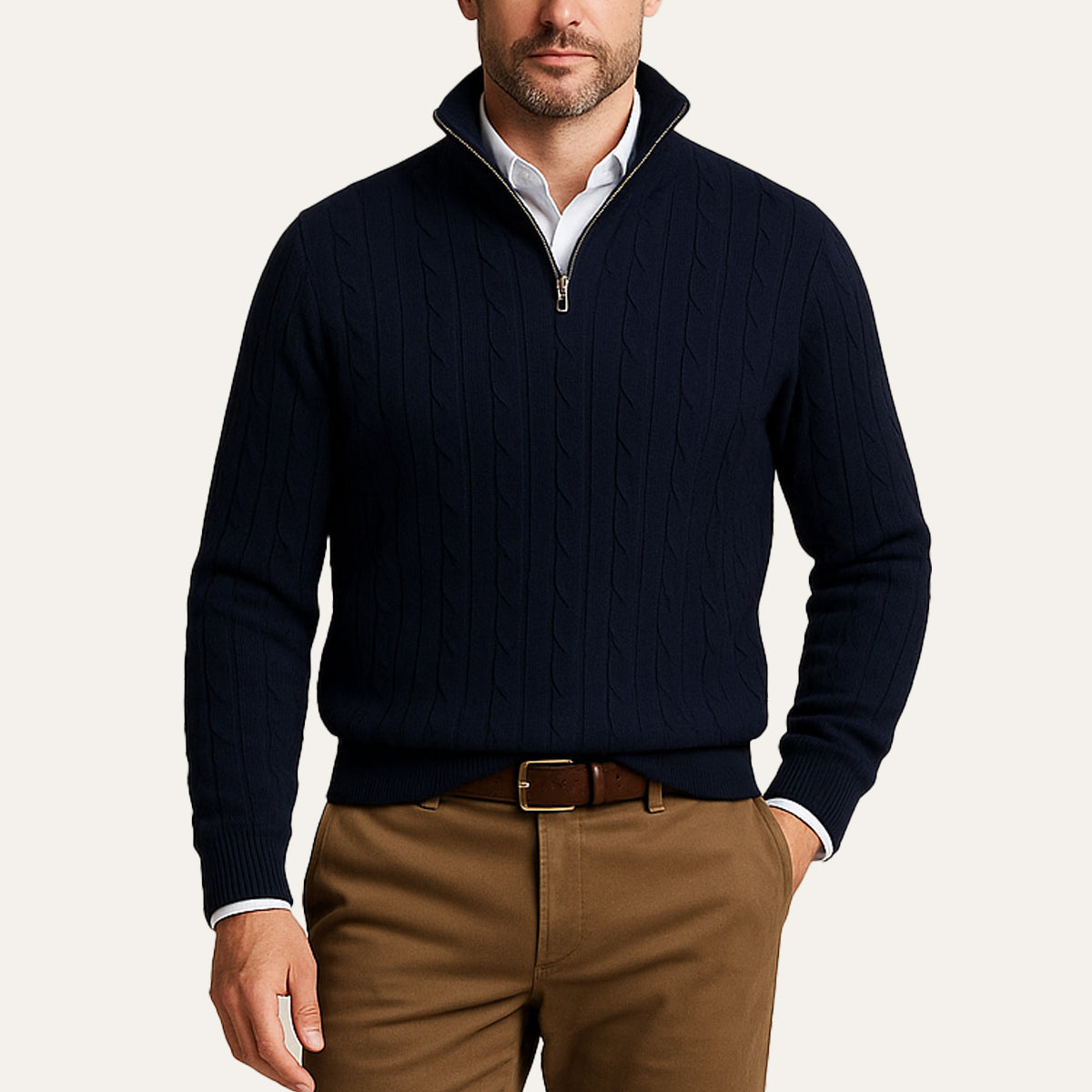 Men’s Cable Knit Quarter Zip Jumper Old Money Winter Sweater