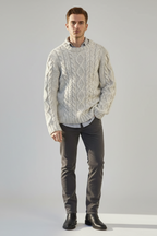 Men’s Old Money Style Grey Wool Cable Knit Sweater