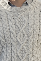 Men’s Old Money Style Grey Wool Cable Knit Sweater