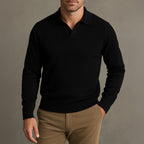 Men’s Light Grey Knitted Polo Jumper Open Collar Sweater