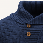 Men’s Thick Winter Knit Jumper Button Neck High Collar Sweater