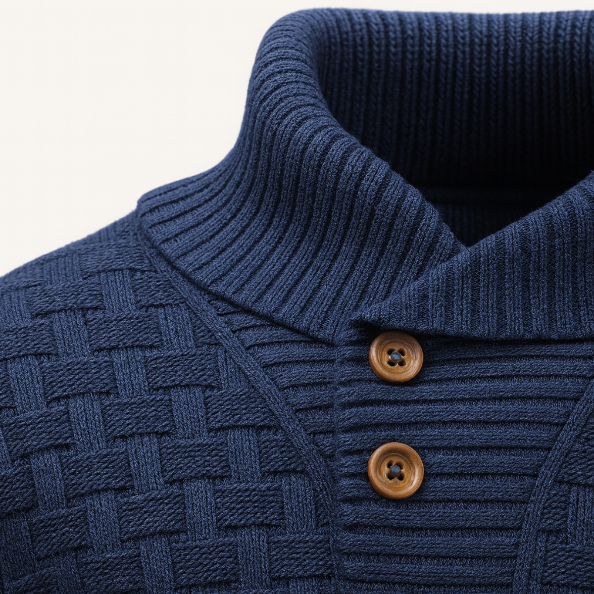 Men’s Thick Winter Knit Jumper Button Neck High Collar Sweater