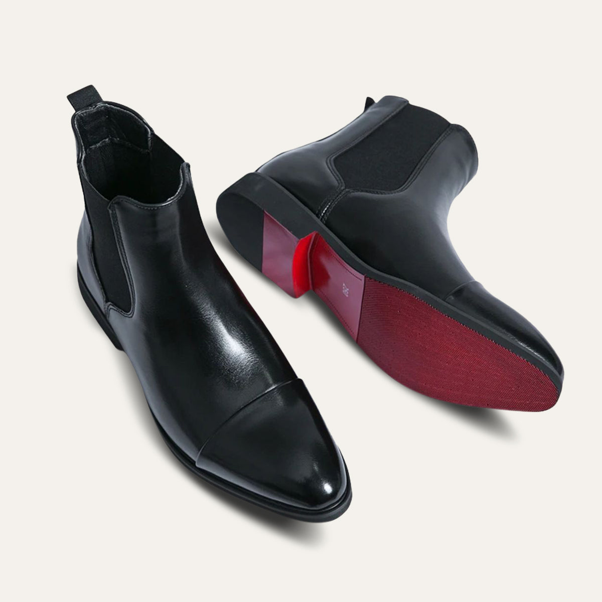 Men’s Black Leather Chelsea Boots Premium Red Sole Accent Design