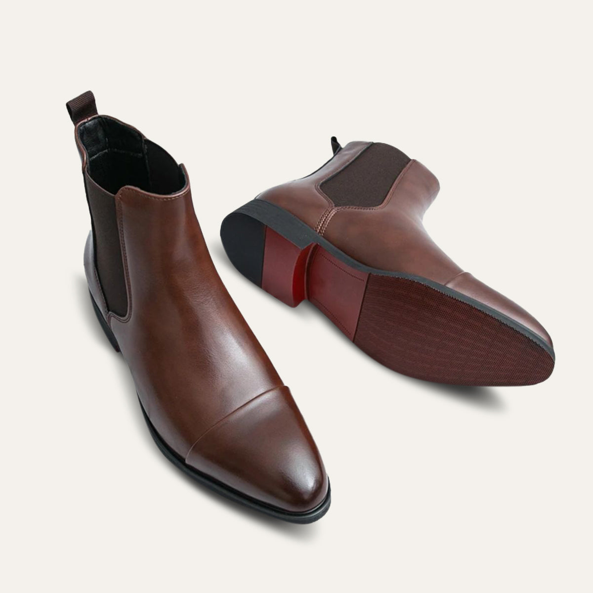 Men’s Black Leather Chelsea Boots Premium Red Sole Accent Design