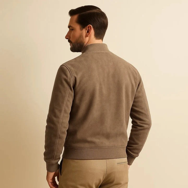 Men’s Suede Look Zip Up Jacket Casual Lightweight Bomber Coat
