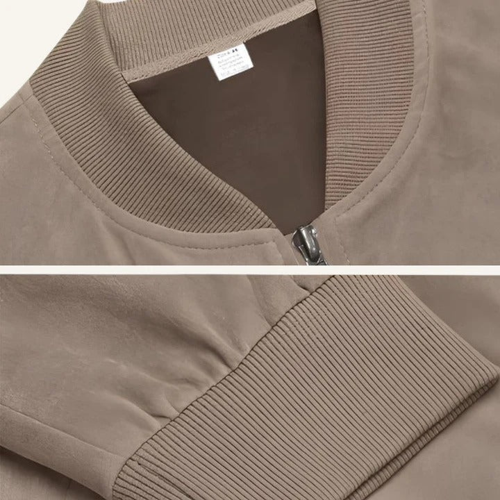 Men’s Suede Look Zip Up Jacket Casual Lightweight Bomber Coat