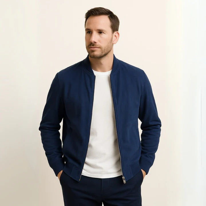 Men’s Suede Look Zip Up Jacket Casual Lightweight Bomber Coat