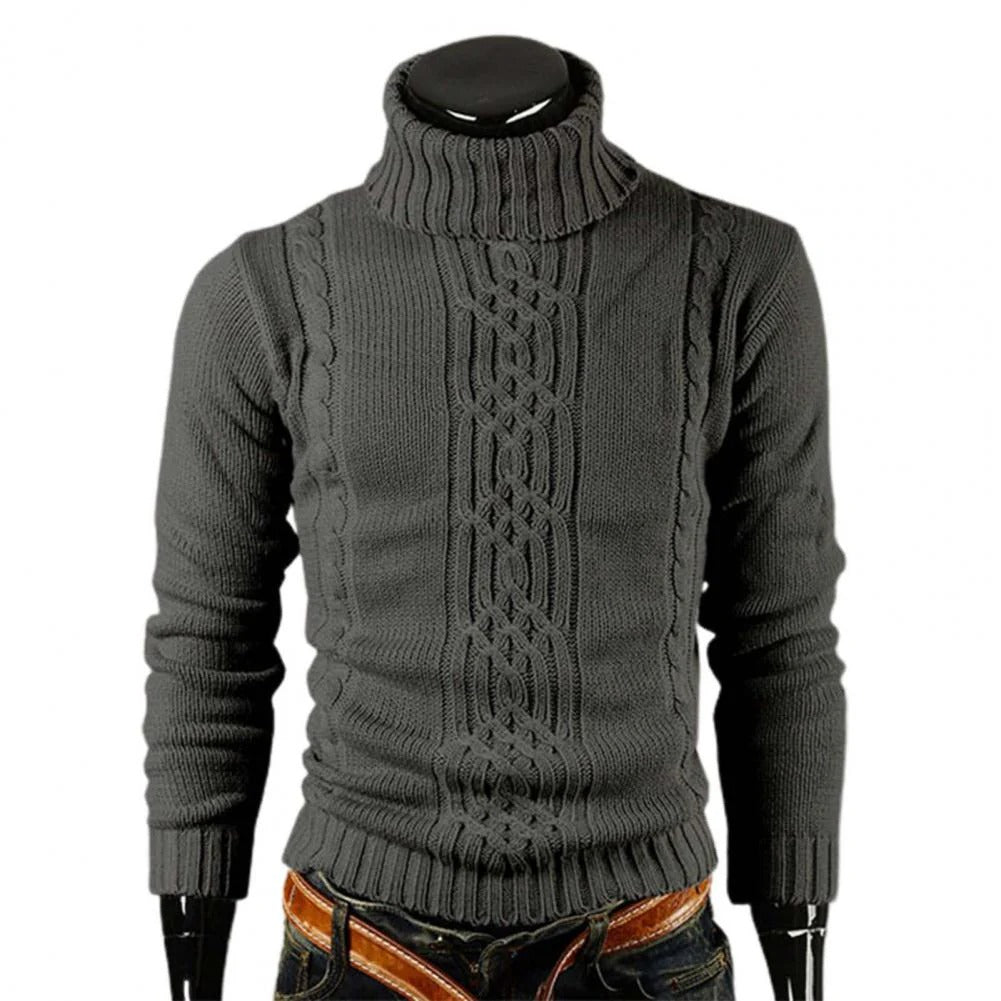 Men’s Winter Turtleneck Jumper Merino Wool Cable Knit Sweater