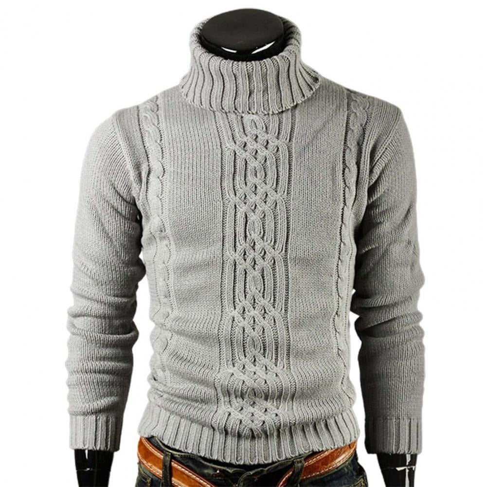 Men’s Winter Turtleneck Jumper Merino Wool Cable Knit Sweater