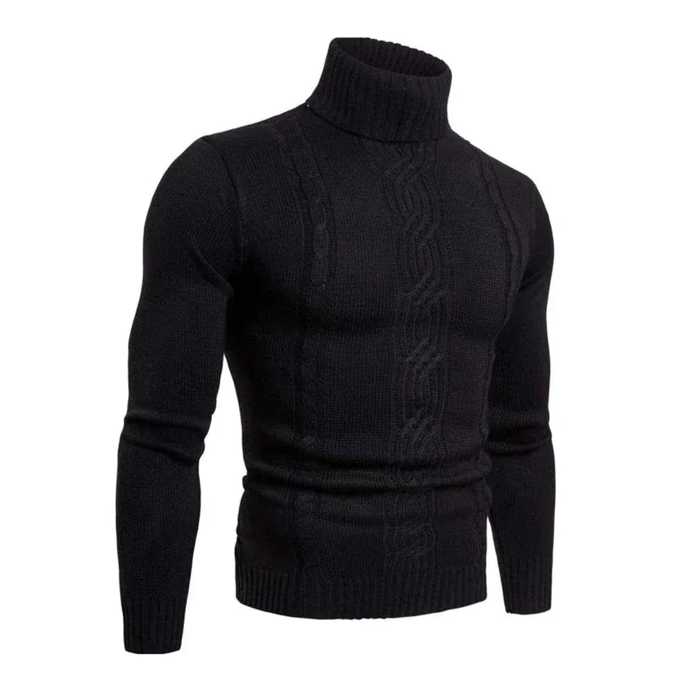 Men’s Winter Turtleneck Jumper Merino Wool Cable Knit Sweater