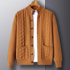 Men’s Cable Knit Cardigan Merino Wool Shawl Collar