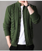 Men’s Cable Knit Cardigan Merino Wool Shawl Collar