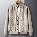 Men’s Cable Knit Cardigan Merino Wool Shawl Collar