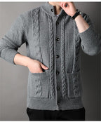 Men’s Cable Knit Cardigan Merino Wool Shawl Collar