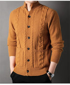 Men’s Cable Knit Cardigan Merino Wool Shawl Collar