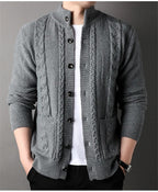 Men’s Cable Knit Cardigan Merino Wool Shawl Collar