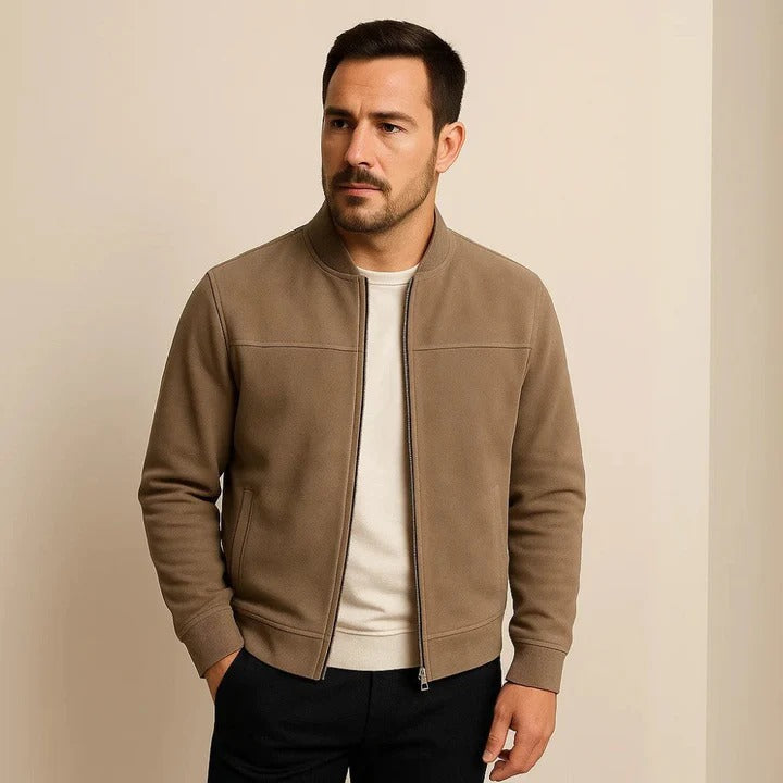 Men’s Suede Look Zip Up Jacket Casual Lightweight Bomber Coat