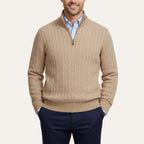 Men’s Cable Knit Quarter Zip Jumper Old Money Winter Sweater