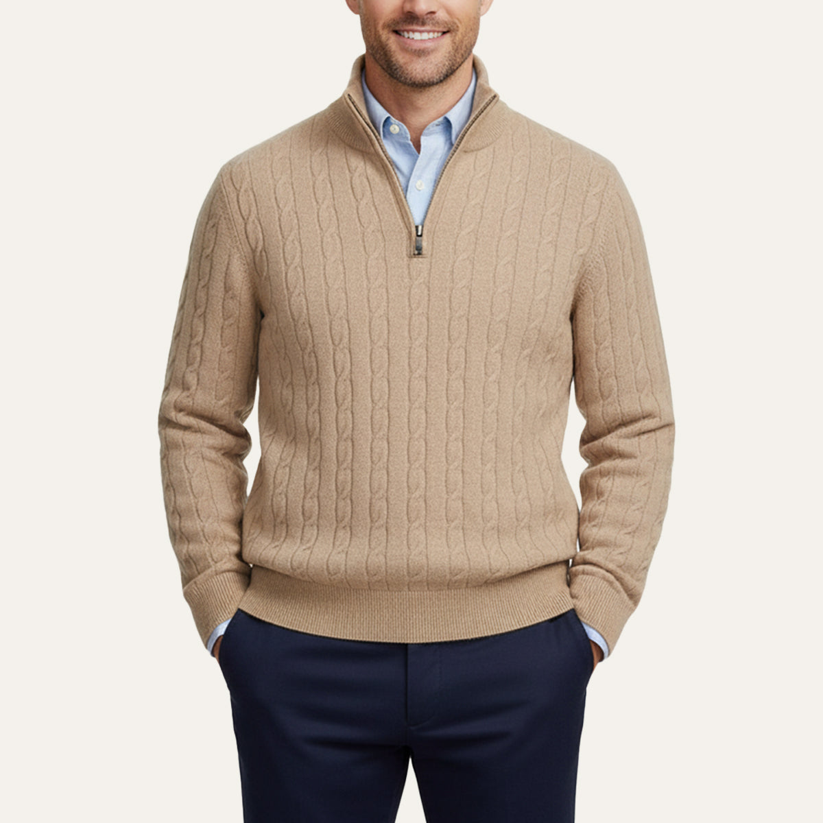 Men’s Cable Knit Quarter Zip Jumper Old Money Winter Sweater