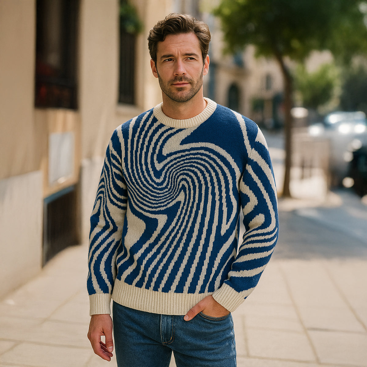Men’s Merino Wool Jumper Premium Jacquard Knit Winter Sweater