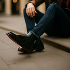 Men’s Black Leather Chelsea Boots Premium Red Sole Accent Design