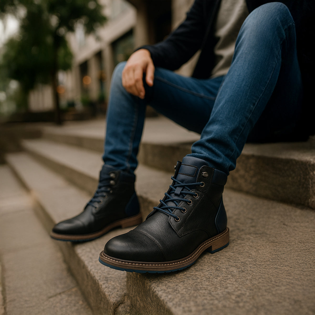 Men’s Premium Vintage Leather Boots Classic Lace Up Ankle Design