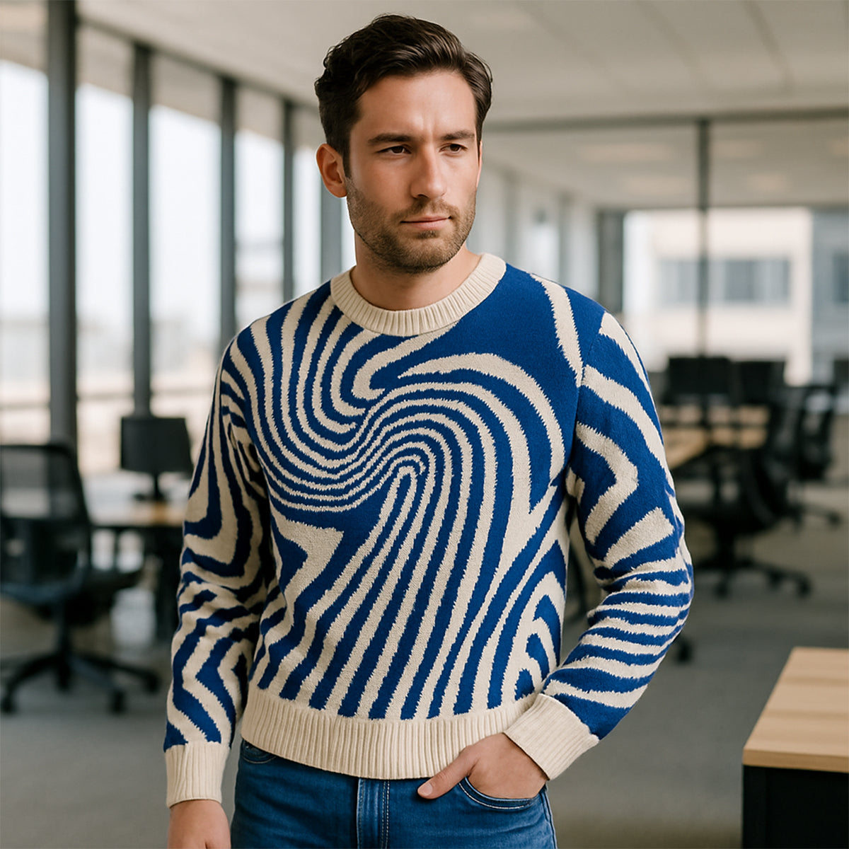 Men’s Merino Wool Jumper Premium Jacquard Knit Winter Sweater
