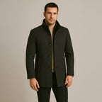 Men’s Wool Blend Winter Coat Smart Stand Collar Button Up Jacket