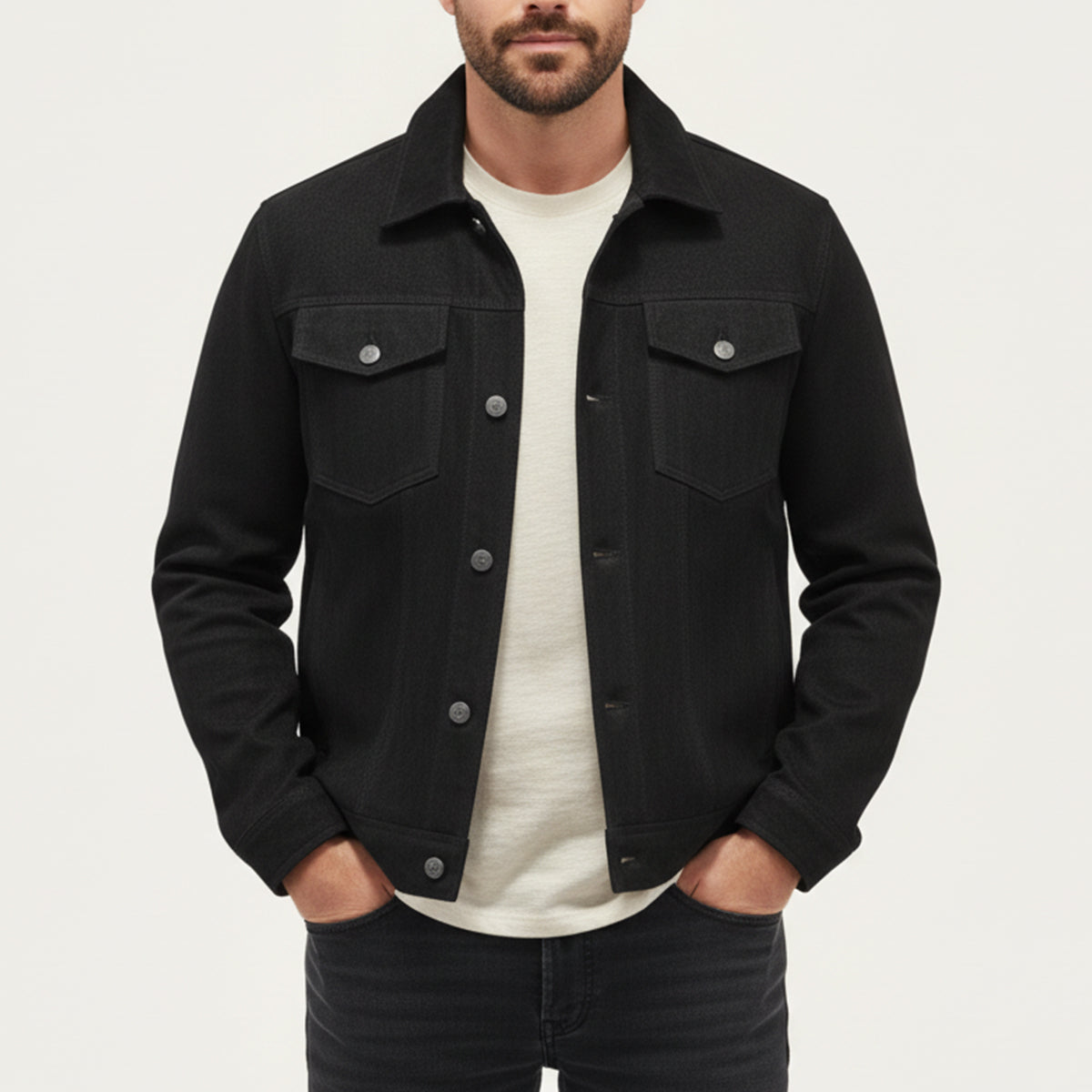 Men’s Suede Look Jacket Button Up Casual Lightweight Coat