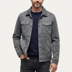 Men’s Suede Look Jacket Button Up Casual Lightweight Coat
