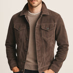 Men’s Suede Look Jacket Button Up Casual Lightweight Coat