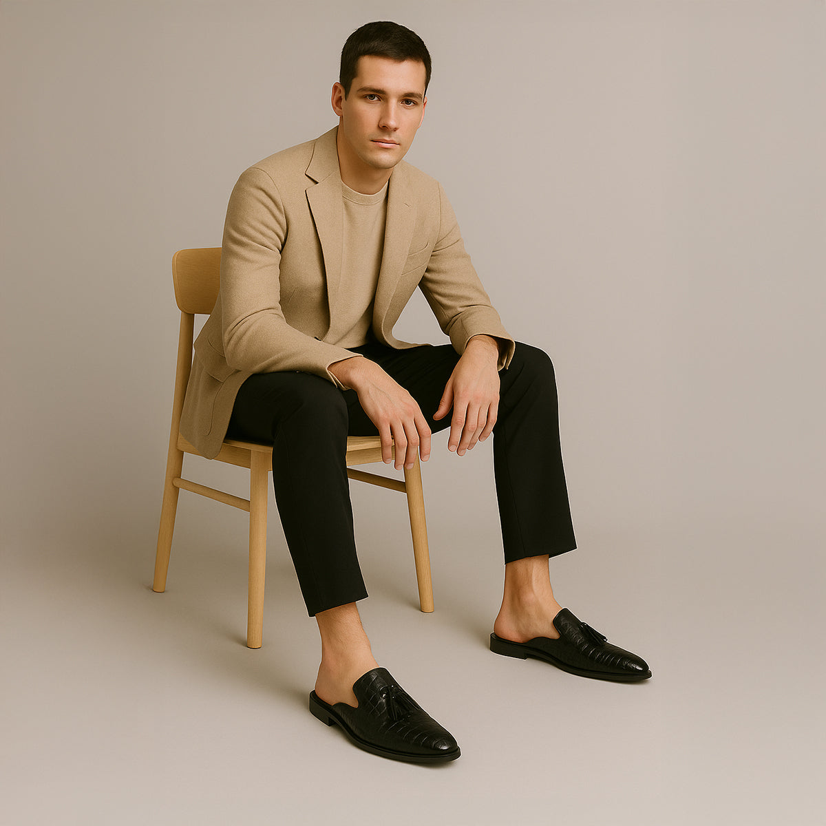 Men’s Black Leather Mule Loafers Premium Slip On Old Money Style