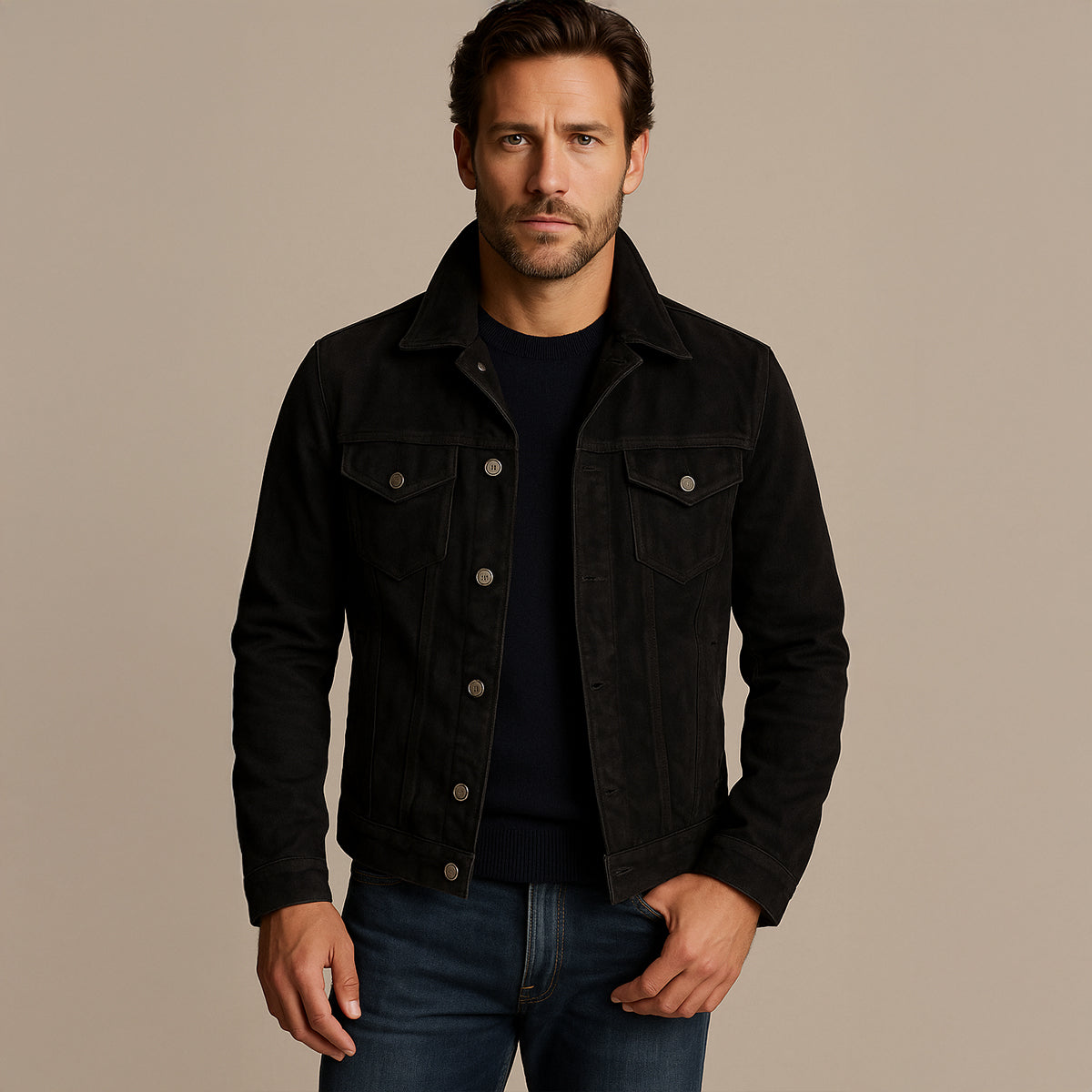 Men’s Suede Look Jacket Button Up Casual Lightweight Coat
